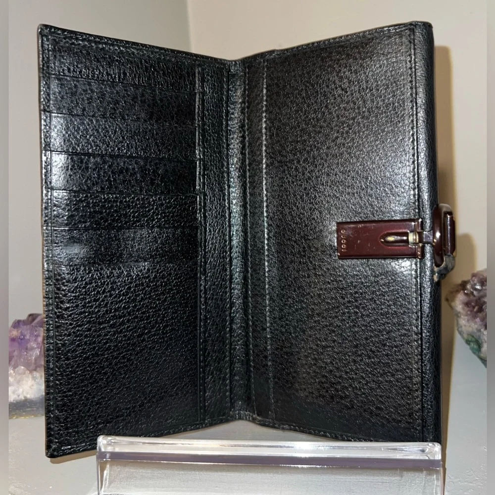 EUC rare vintage Gucci Continental black leather Wallet - Picture 6 of 9